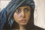 色粉肖像画，流泪的阿拉伯少女