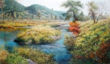 朝鲜油画《故乡的秋景》金